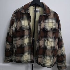 NWT Alpine Design Brown Plaid Women's Sherpa Lined Fleece Shirt Jacket